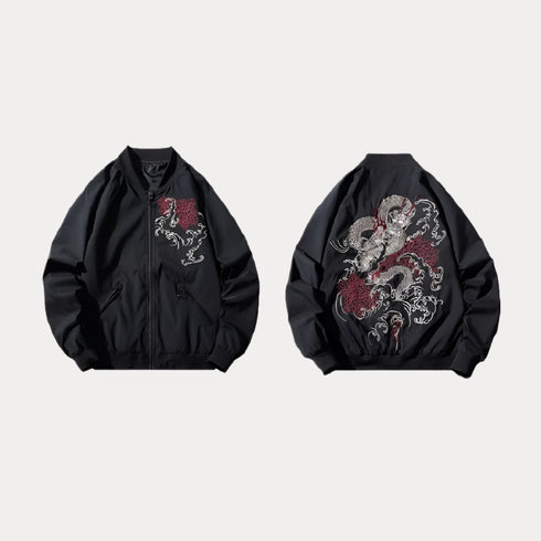 Luxury Spring Bomber Jacket Men Dragon Embroidery Sukajan Yokosuka Oversized Pilot Coat Baseball Long Sleeve Clothes 2025 Y1